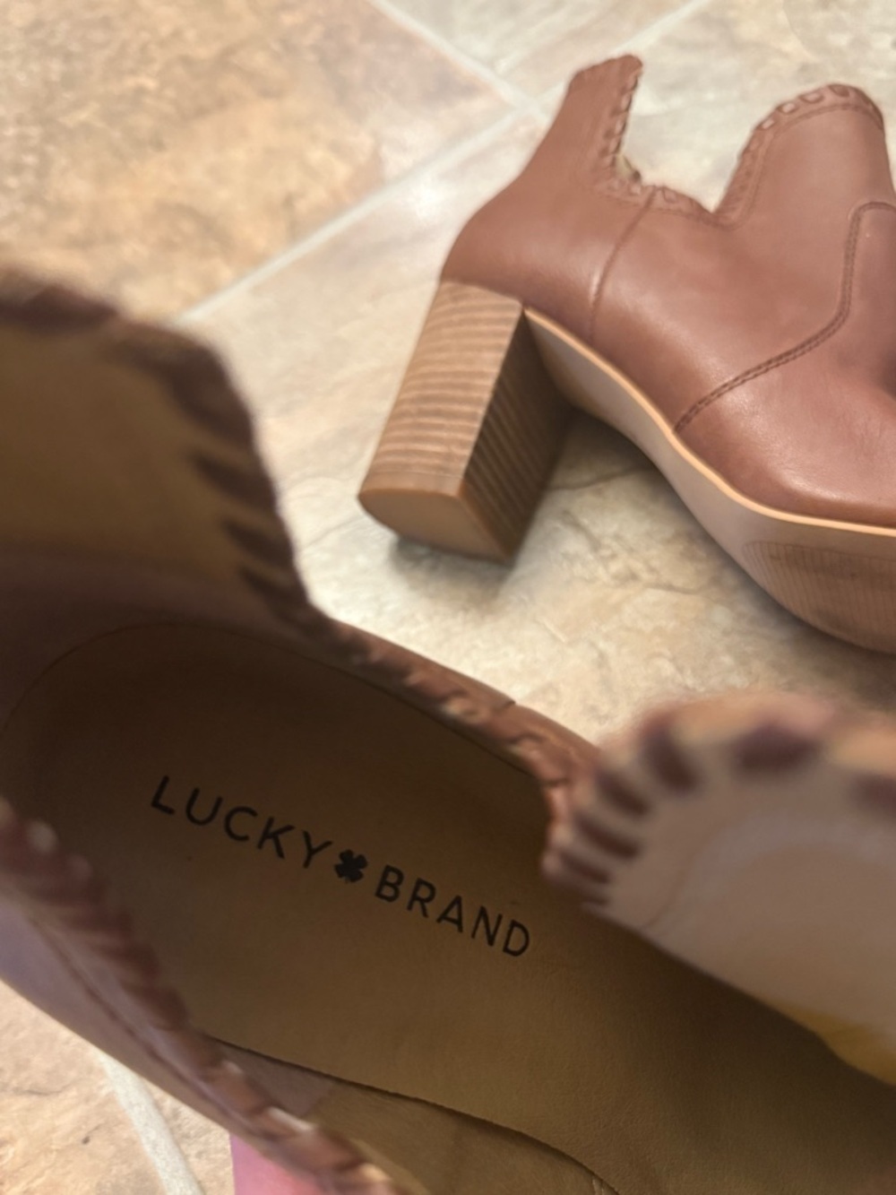 Lucky Brand Brown Leather Festival Booties Sz 8 Boho Ankle Boots Block Heel - Picture 4 of 4